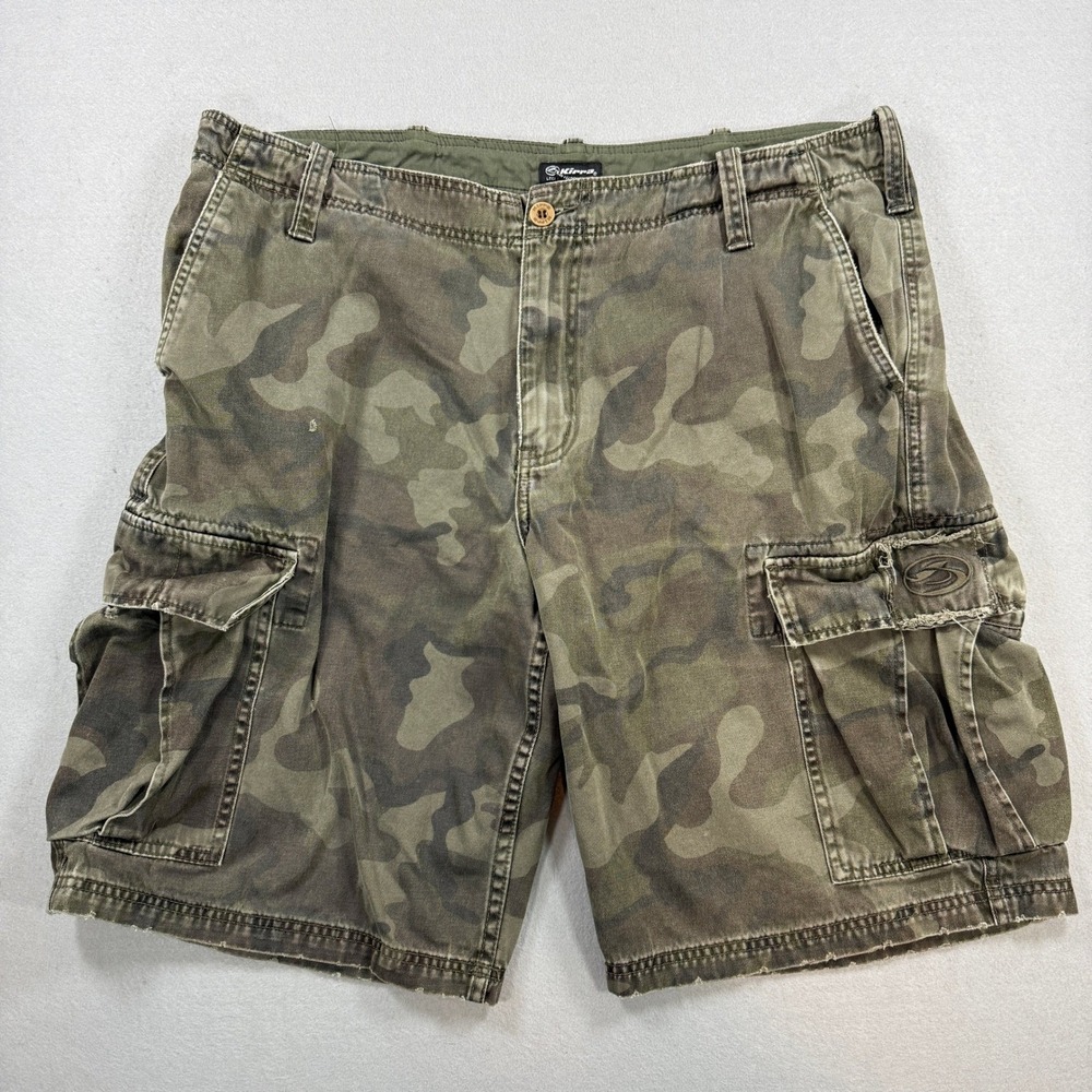 Kirra Legendary Pointbreak Cargo Shorts Mens 38W Green Camo Y2K Gorpcore Utility